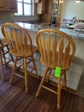 2 Wooden Swivel Bar Stools