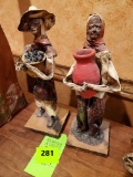 Vintage Mexican Paper Mache Folk Art Figurines 2 Old People Farming Couple