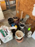 Lot Of Planting Pots, Sprayer, Hose, Misc.