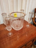 Crystal Ice Bucket & 4 Wine Glasses