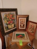 Painting On Canvas (B. Turner) & 3 Other Floral Paintings