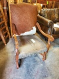 Cowhide Leather Chair With Ornate Arms