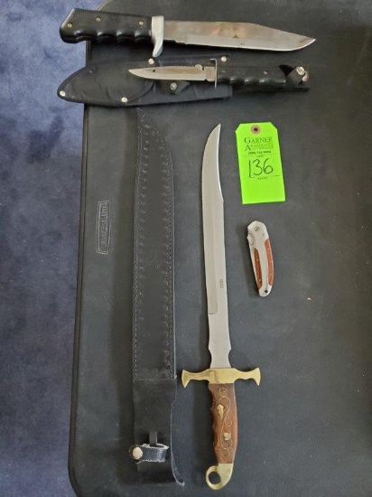 Stainless Pakistan 13" Knife, Pocket Knife & 2 Knives