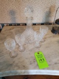 Leaded Glass Decanter & 4 Goblets