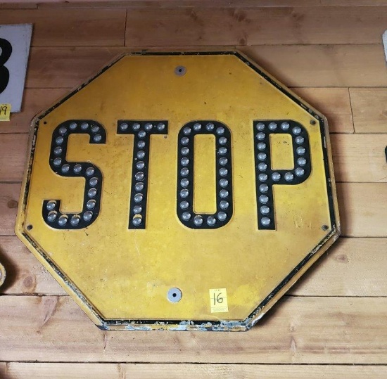 Vintage Yellow Stop Sign with Cat Eye Reflectors