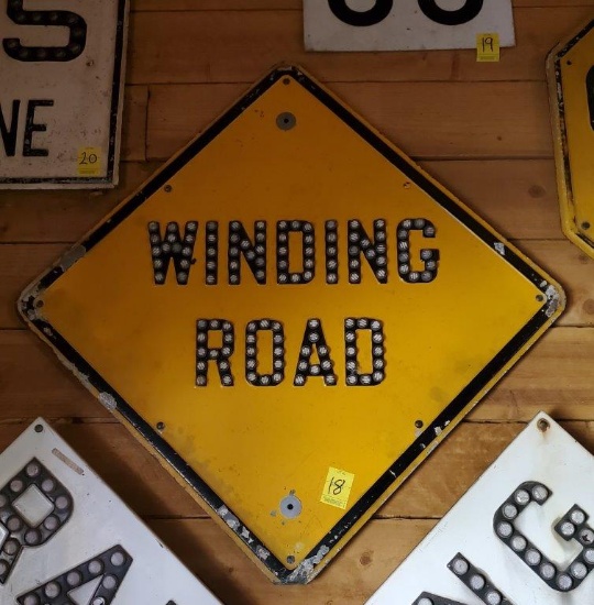 Antique Winding Road Street Sign with Cat Eye Reflector