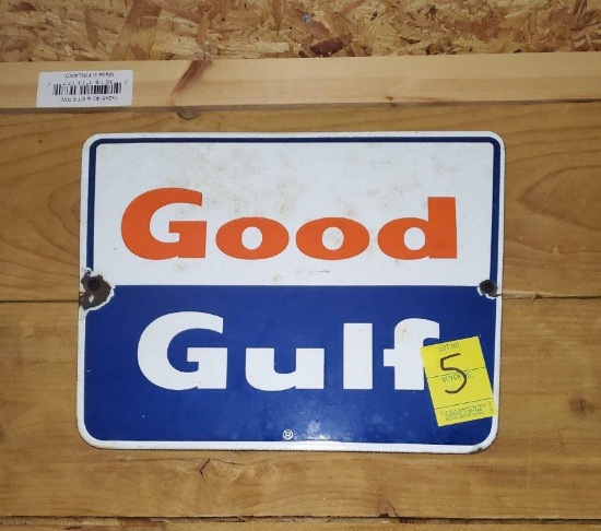 Vintage Good Gulf Porcelain Metal Sign