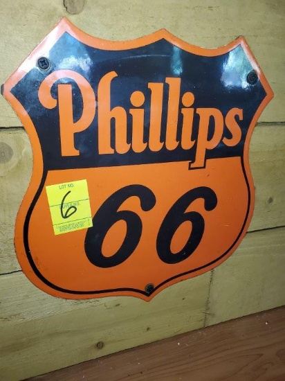 Vintage Phillips 66 Orange Shield Metal Sign