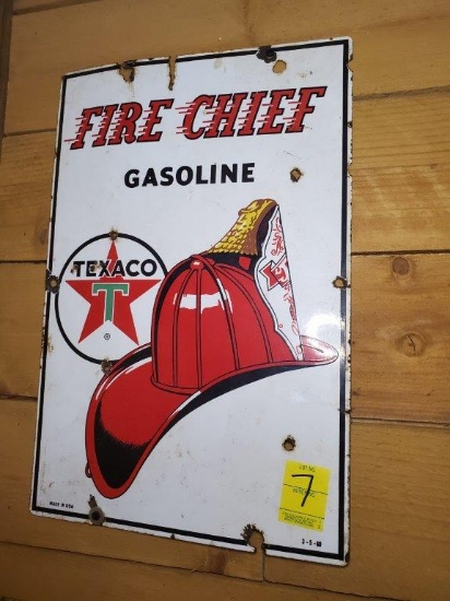 Vintage Texaco Fire Chief Gasoline Porcelain Metal Sign