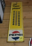 Vintage Pepsi Cola Embossed Metal Advertising Thermometer Sign
