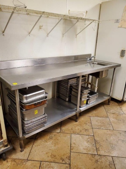Stainless Steel Work Table with Sink on Right 7'L x 30"W x 3'H