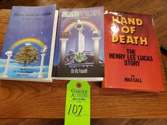 2 Books by Vic Feazell (Signed to Truman Simons) & Hand of Death Book (Hand Written note from Henry