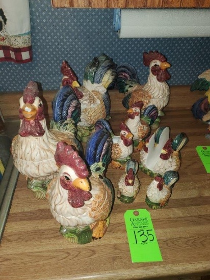 9 Chickens, Cookie Jars, Salt & Pepper Shakers, Sugar Bowl, Napkin Holder