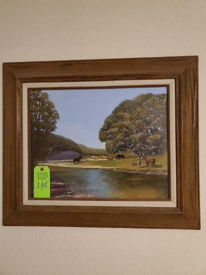 Horses by River on Canvas - Scratched