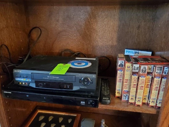 DVD & VHS Players & Contents of Shelf