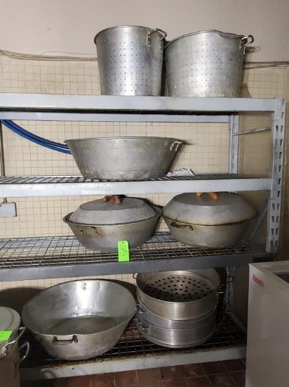 Contents of Rack- Commercial Woks & Misc. Strainers & Steamers