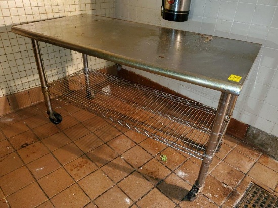 Stainless Steel Table with Wheels & Bottom Rack