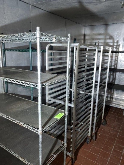 Contents of Walk-in Cooler- 3 Rolling Racks, 8 Metro Racks, 11 Aluminum Racks