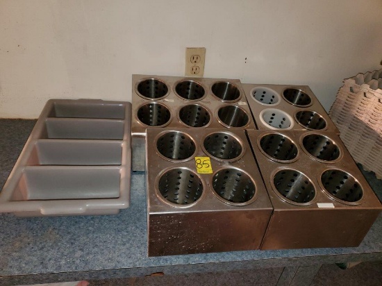 2 SS Silverware Holders & 1 Plastic Silverware Holder