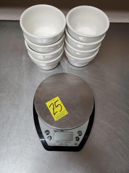 8 Glass Ice Cream Bowls & Taylor Digital Scale