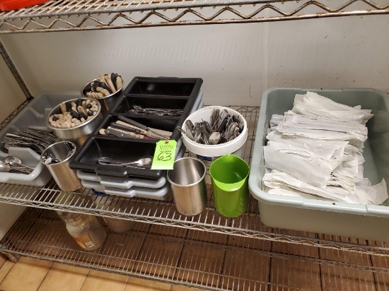 Large Lot of Silverware, Some Wrapped in Plastic & Utensil Holders