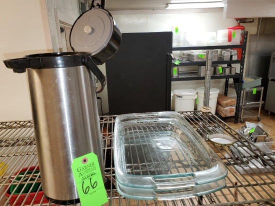 Coffee Dispenser & 2 Glass Pyrex Casserole Dishes