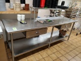 Stainless Steel Work Table with 2 Drawers, Undershelf, Upper Shelf, & Can Opener