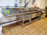 Stainless Steel 3 Compartment Sink with 2 Faucets