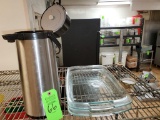 Coffee Dispenser & 2 Glass Pyrex Casserole Dishes