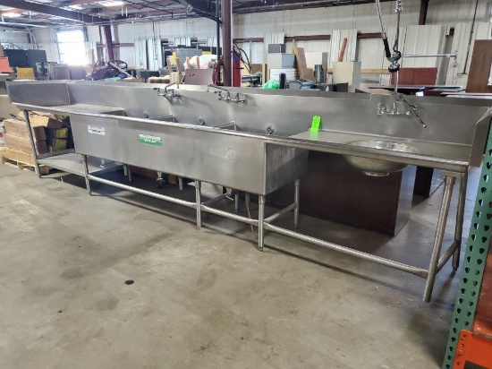 Stainless Steel Sink with 3 Compartments and Pre-rinse/Hand Sink