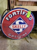 Skelly Fortified Gasoline Porcelain Double Sided Sign