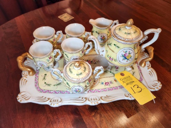 Rare 9 Pc. Vintage Dresden Germany Hand painted Tea Set Yellow Floral