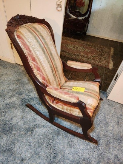 Antique Mahogany Upholstered Rocking Chair