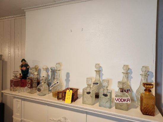 Contents on Fireplace Mantle- Decanters