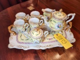 Rare 9 Pc. Vintage Dresden Germany Hand painted Tea Set Yellow Floral