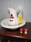 Vintage Black Americana Mammy Pitcher/ Bowl & Aunt & Uncle Salt-n-Pepper Shakers