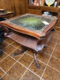 Center Table with Tooled Green Leather Top and Brass Covered Claw Feet