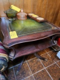 Center Table with Tooled Green Leather Top and Brass Covered Claw Feet