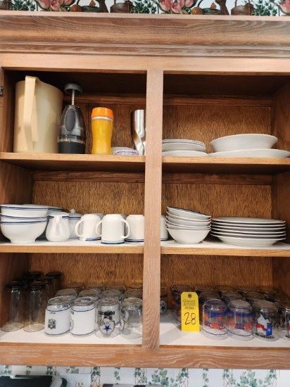 Contents of Top Kitchen Cabinet & 1 Drawer (Right of Sink) Dishes, Silverware, & Misc.