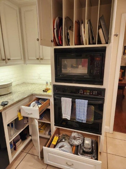 Contents of Bottom Cabinets by Oven, Dishwasher, & Above Microwave