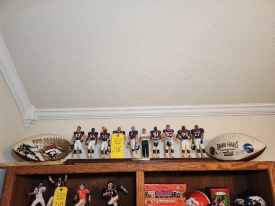 2 Denver Broncos Footballs & 1998 Denver Bronco Figurines