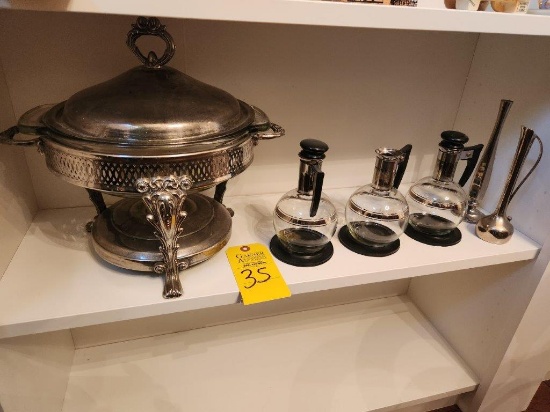 Silver Chafing Dish & Vintage Coffee Carafes