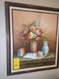 Painting Flowers & Books on Canvas C. Benolt