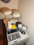 Contents Top of Filing Cabinet- Calculator, 2 Lamps, 2 Clocks