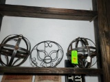 2 Round Metal Light Fixtures & Hanging Metal Bowl