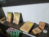 Contents of Shelf - Wallet, 1953 Book, 2 Books of Knowledge & Dominos Sets