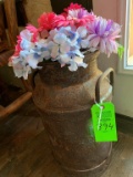 Metal Milk Can with Flowers