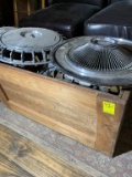 Wooden Box with Old Hub Caps