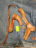 2 Leather Holsters & Leather Ammo Belt