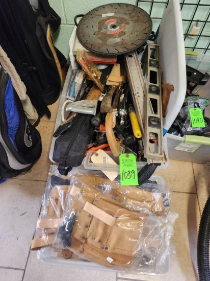 Tote of Tools, Misc, & Small Tote of Tool Belts